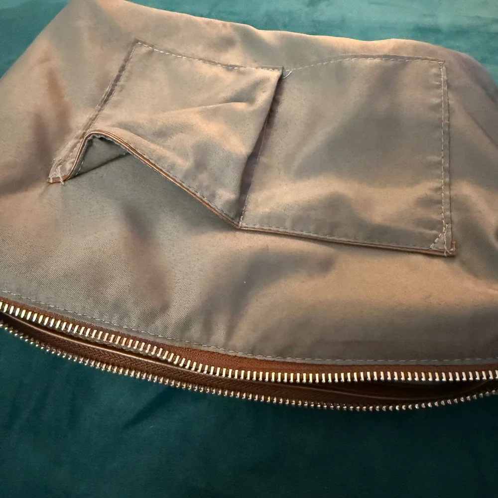 Antik‎ Kraft Taupe Canvas Clutch Bag Purse with Brown Trim and Zipper Closure
